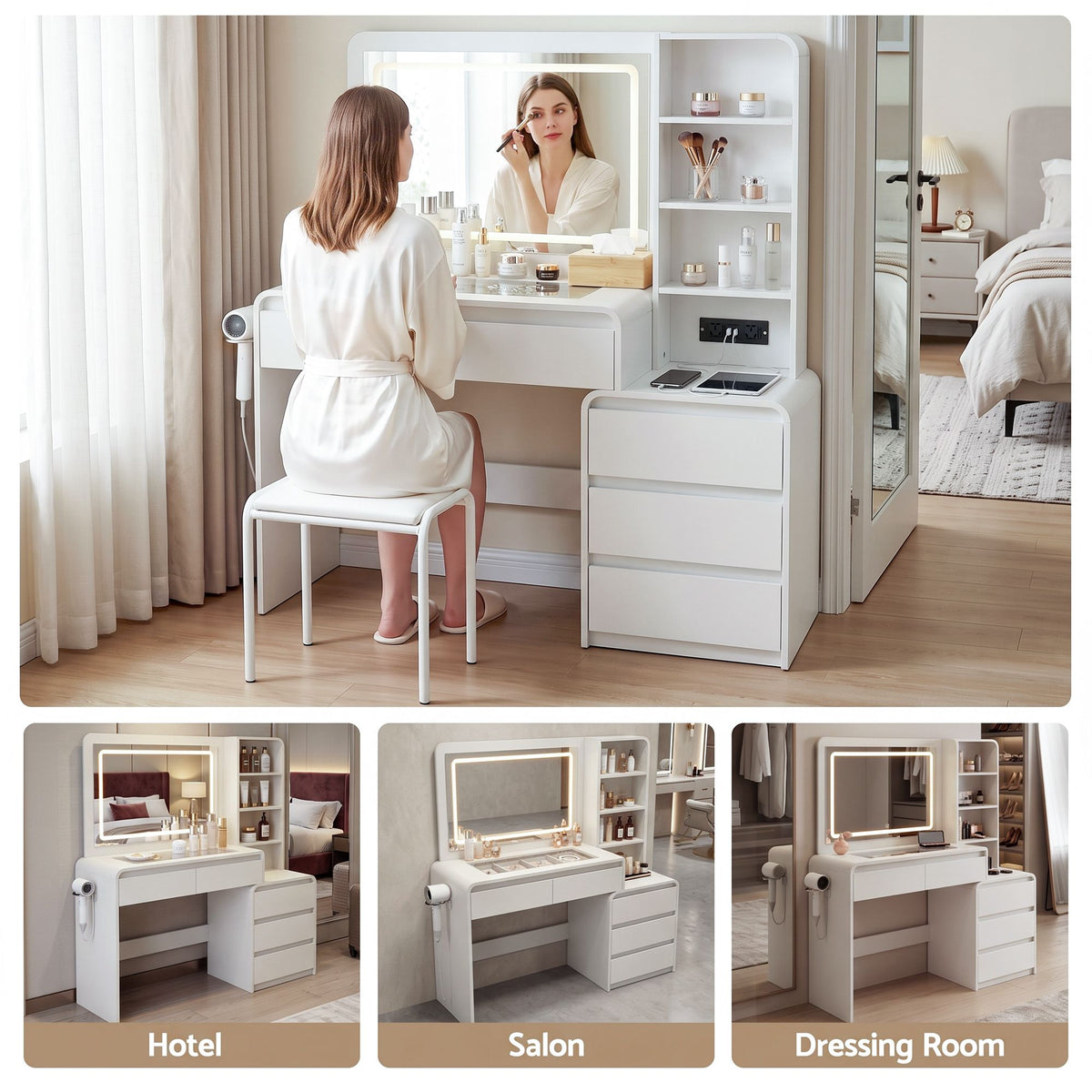 Annika LED Dressing Table with Storage 140cm – White