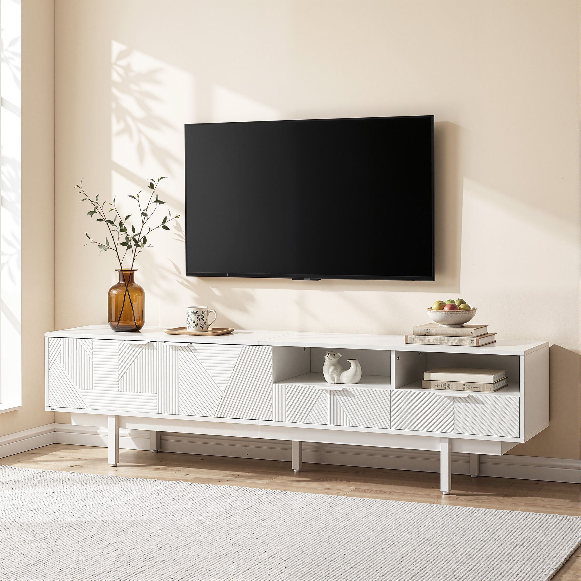 Colette Fluted TV Unit 200cm – White - Homecoze
