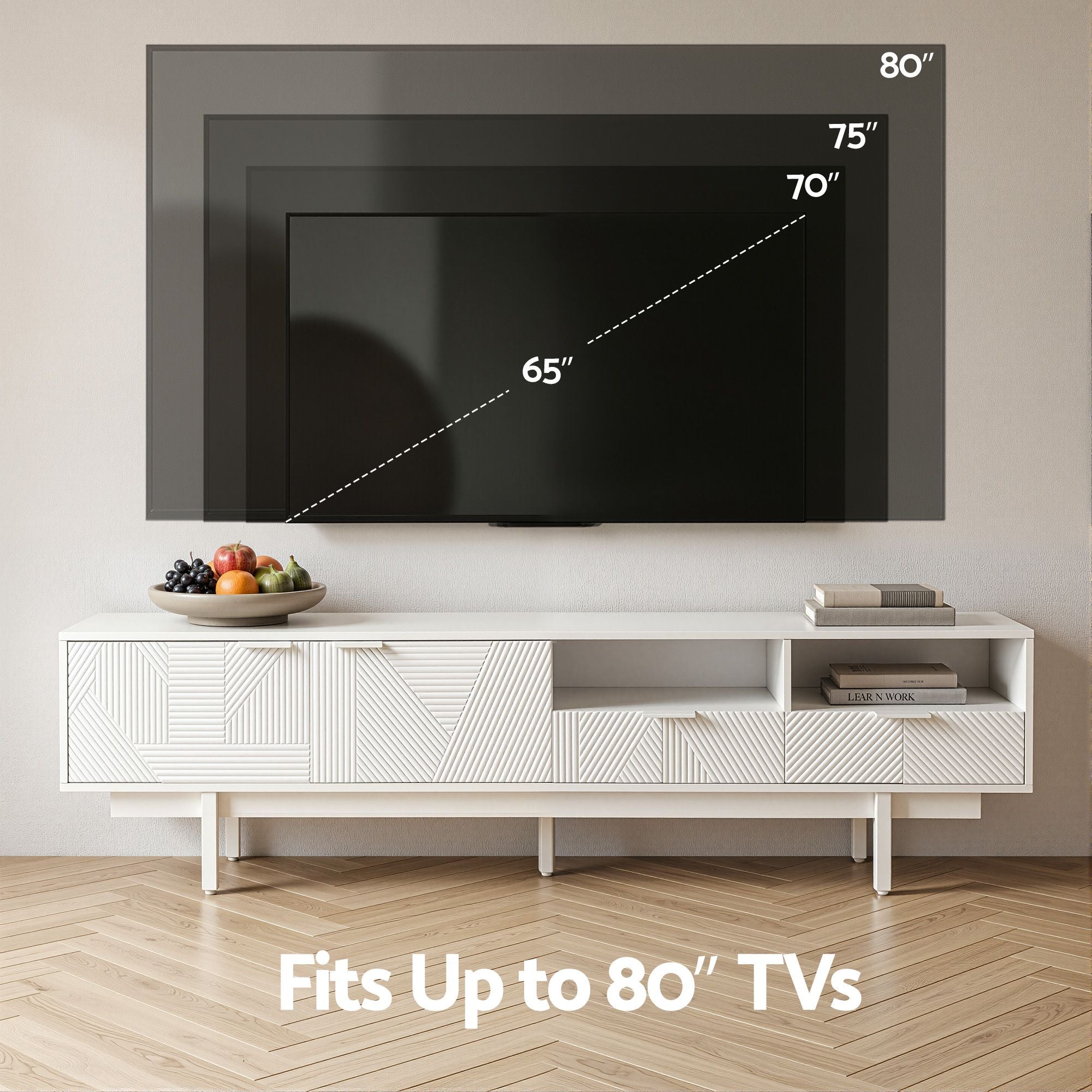 Colette Fluted TV Unit 200cm – White - Homecoze