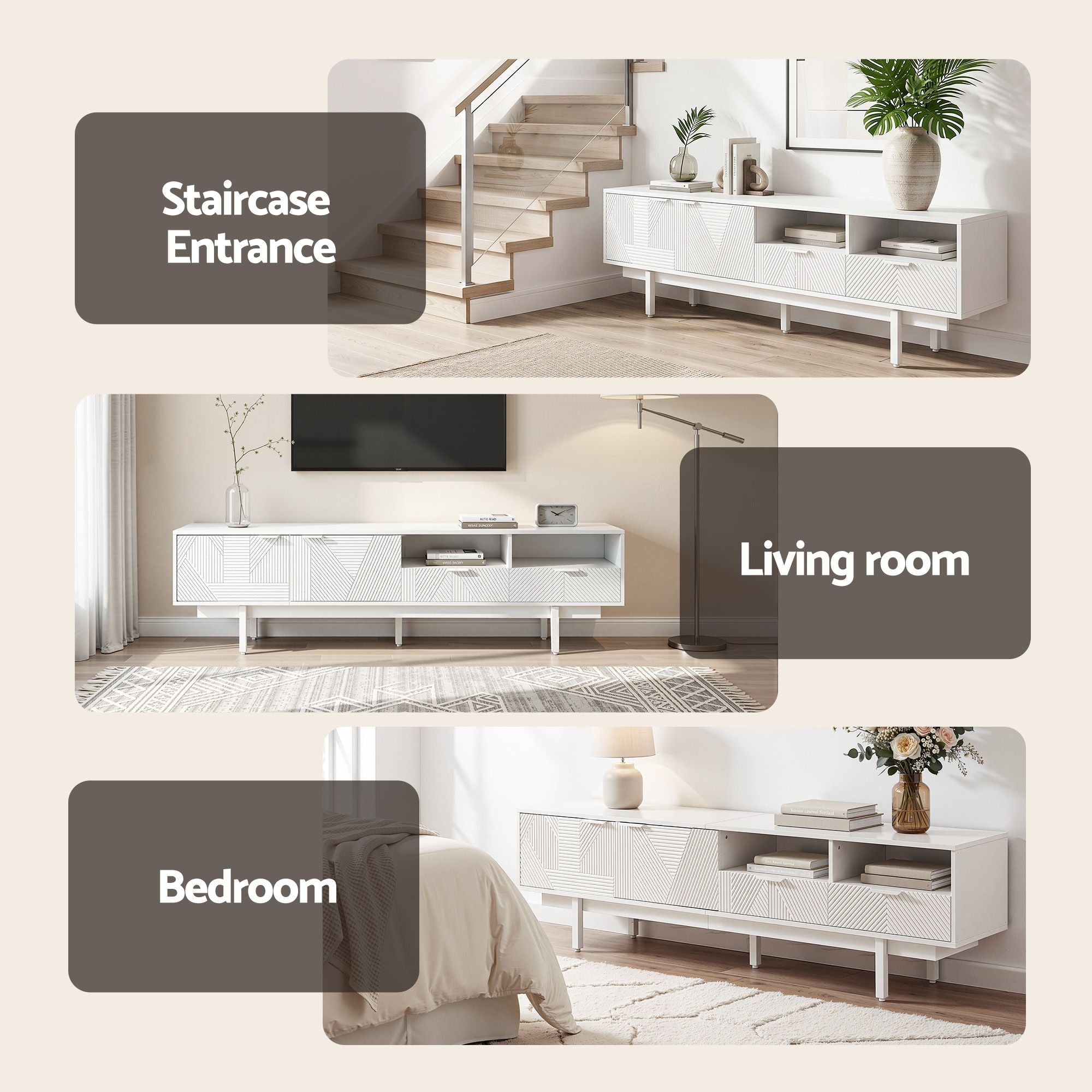 Colette Fluted TV Unit 200cm – White - Homecoze