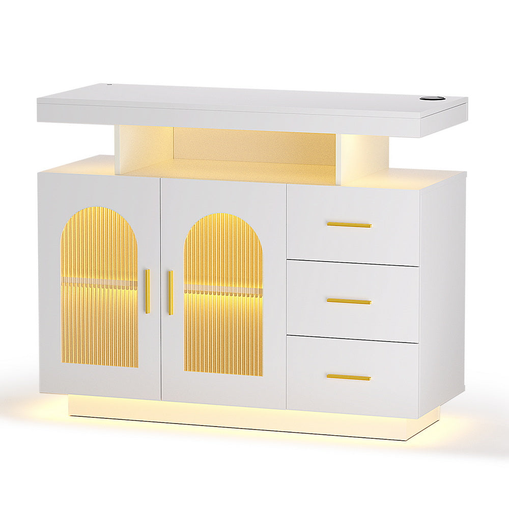 Artiss Buffet Sideboard Cabinet LED Clear Door Kitchen Storage Drawers White - Homecoze