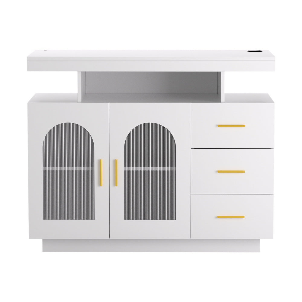 Artiss Buffet Sideboard Cabinet LED Clear Door Kitchen Storage Drawers White - Homecoze
