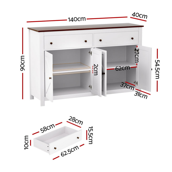 Artiss Buffet Sideboard Storage Cabinet Kitchen Cupboard 2 Drawers 140CM White - Homecoze