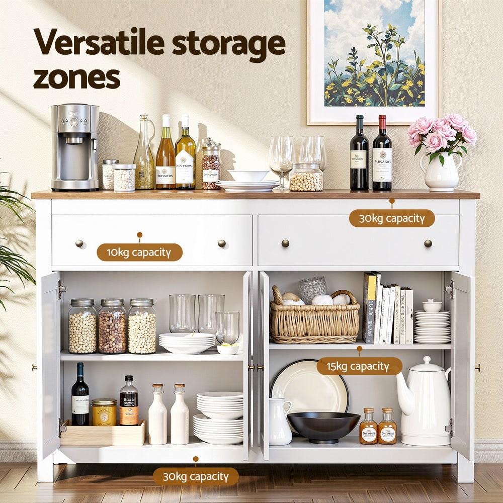 Artiss Buffet Sideboard Storage Cabinet Kitchen Cupboard 2 Drawers 140CM White - Homecoze
