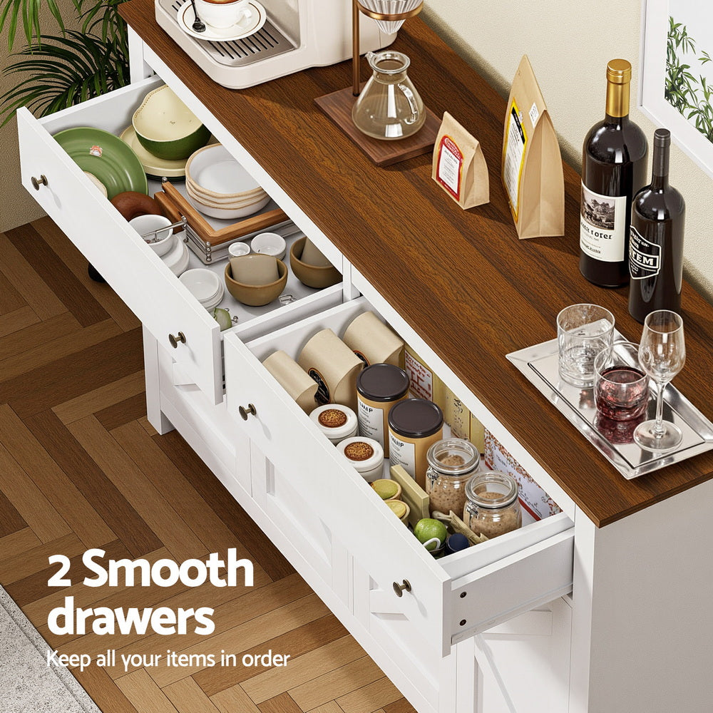 Artiss Buffet Sideboard Storage Cabinet Kitchen Cupboard 2 Drawers 140CM White - Homecoze