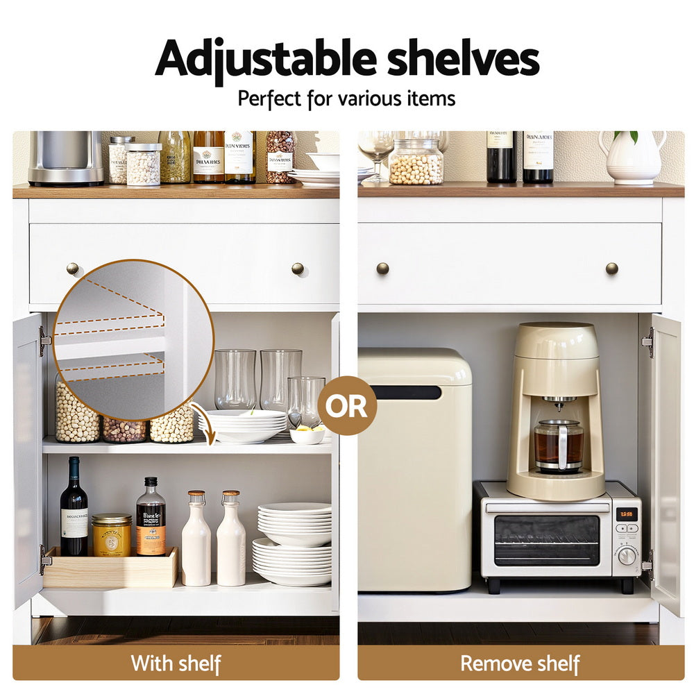 Artiss Buffet Sideboard Storage Cabinet Kitchen Cupboard 2 Drawers 140CM White - Homecoze