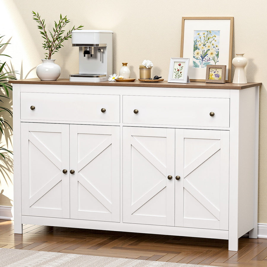 Artiss Buffet Sideboard Storage Cabinet Kitchen Cupboard 2 Drawers 140CM White - Homecoze