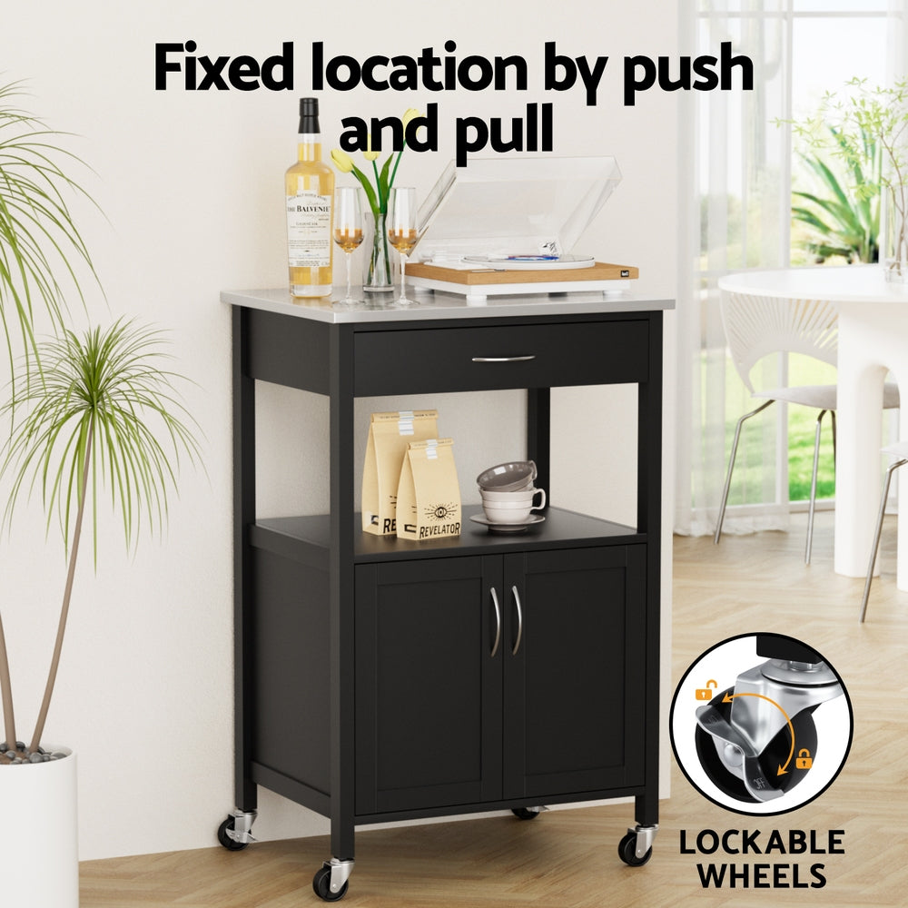 Artiss Kitchen Island Trolley Rolling Serving Cart Storage Drawer Cupboard 60cm - Homecoze