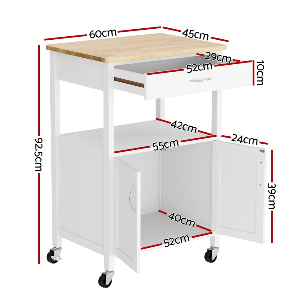 Artiss Kitchen Island Trolley Rolling Serving Cart Storage Drawer Cupboard 60cm - Homecoze