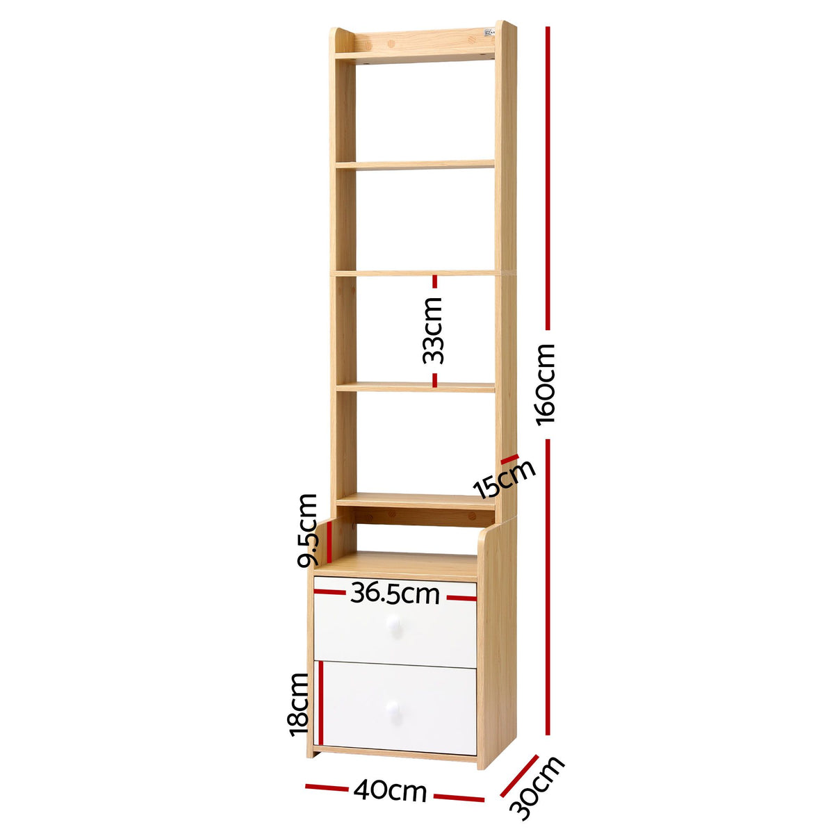 6-Tier Bookshelf with 2 Drawers – Pine
