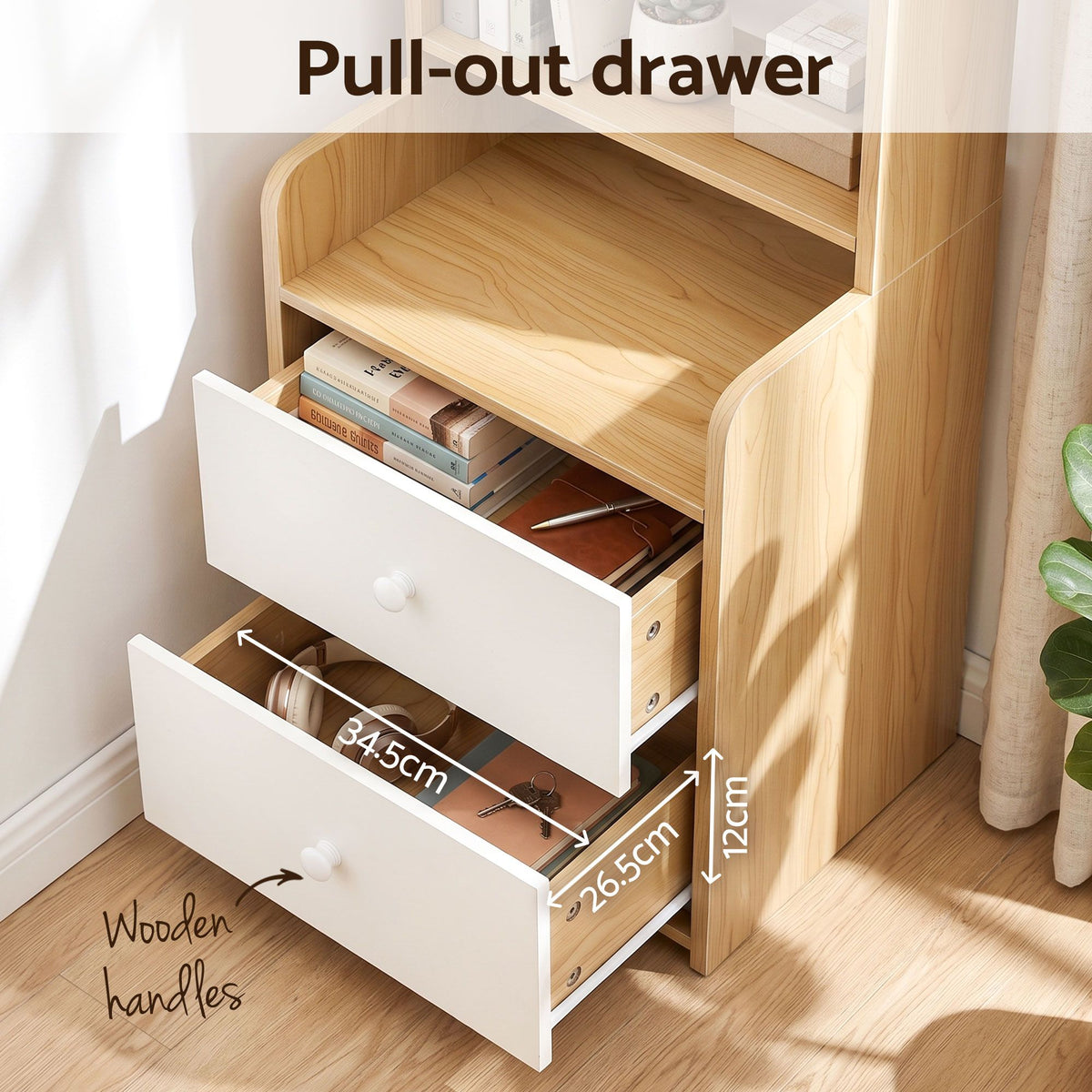 6-Tier Bookshelf with 2 Drawers – Pine