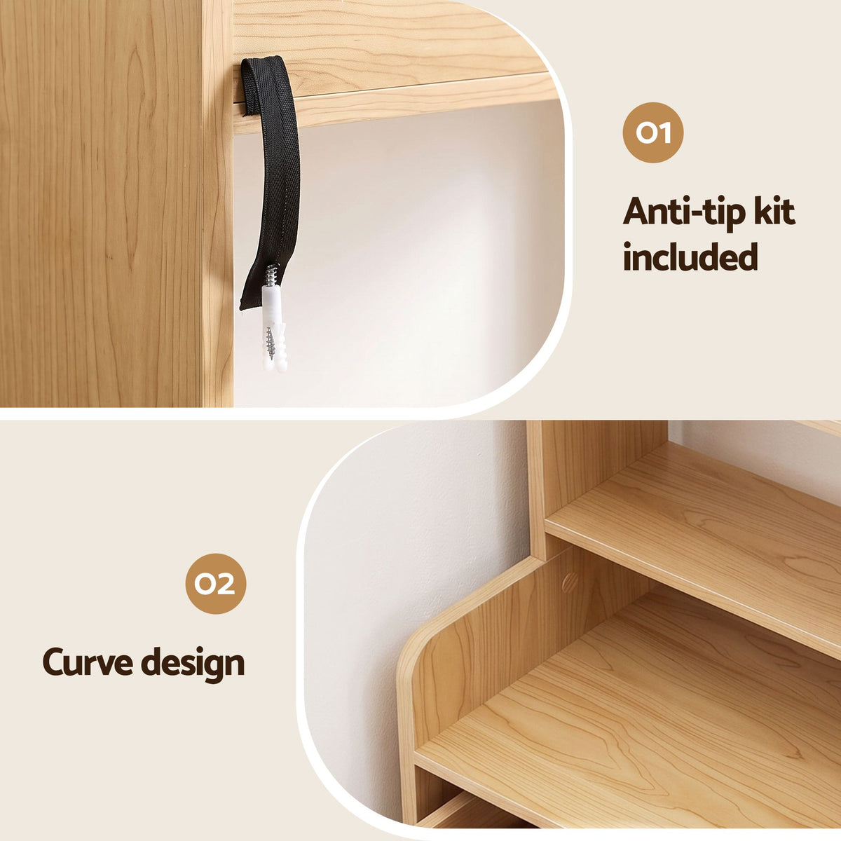 6-Tier Bookshelf with 2 Drawers – Pine