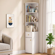 3-Tier Corner Bookshelf with Drawer & Cabinet 150cm – White