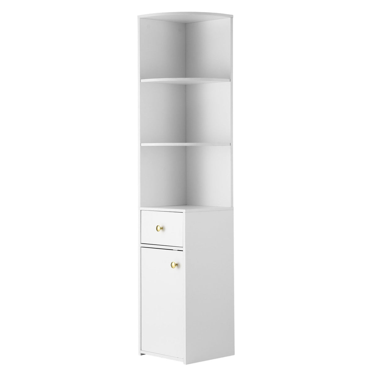 3-Tier Corner Bookshelf with Drawer & Cabinet 150cm – White