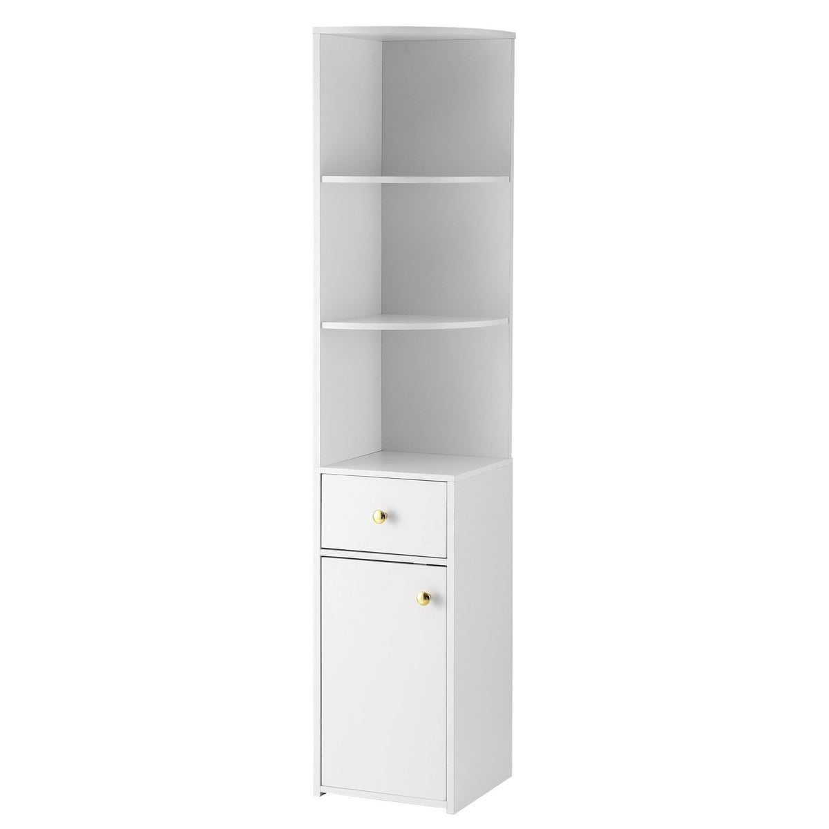 3-Tier Corner Bookshelf with Drawer & Cabinet 150cm – White