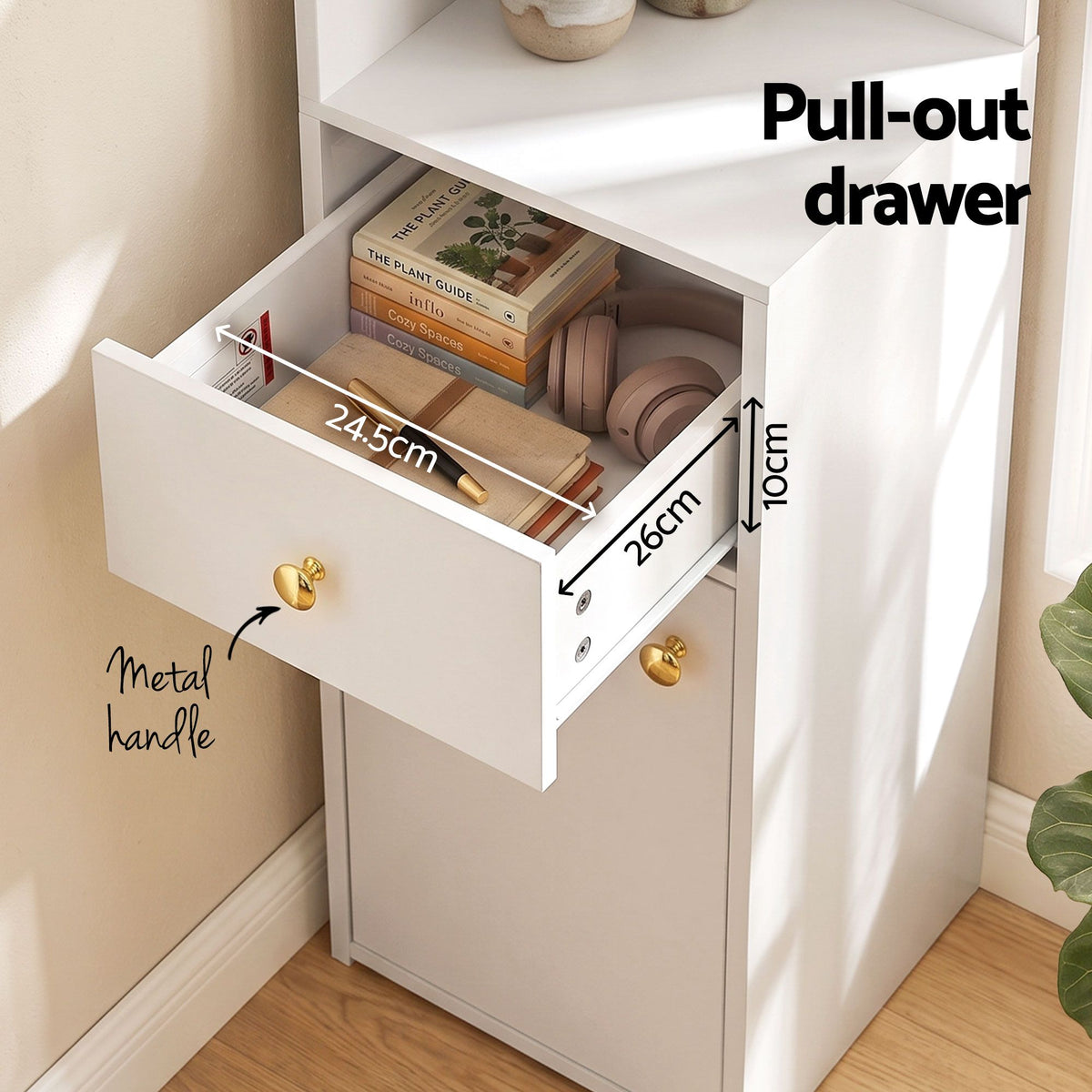 3-Tier Corner Bookshelf with Drawer & Cabinet 150cm – White