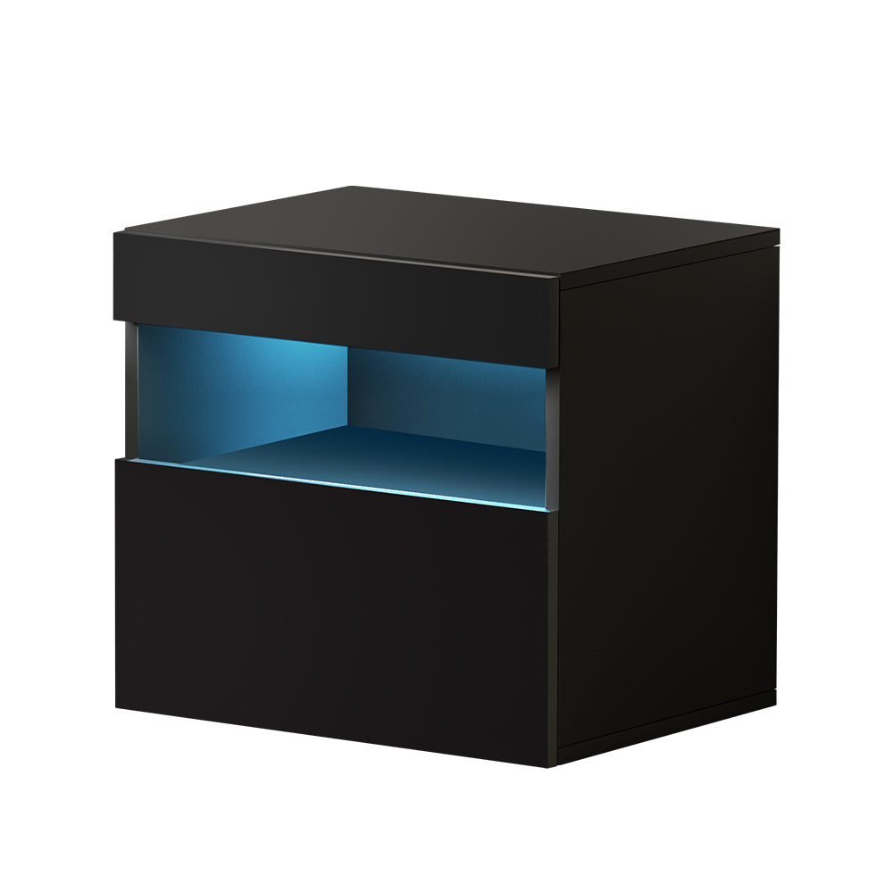 RGB LED High Gloss Bedside Table Nightstand - Black Homecoze