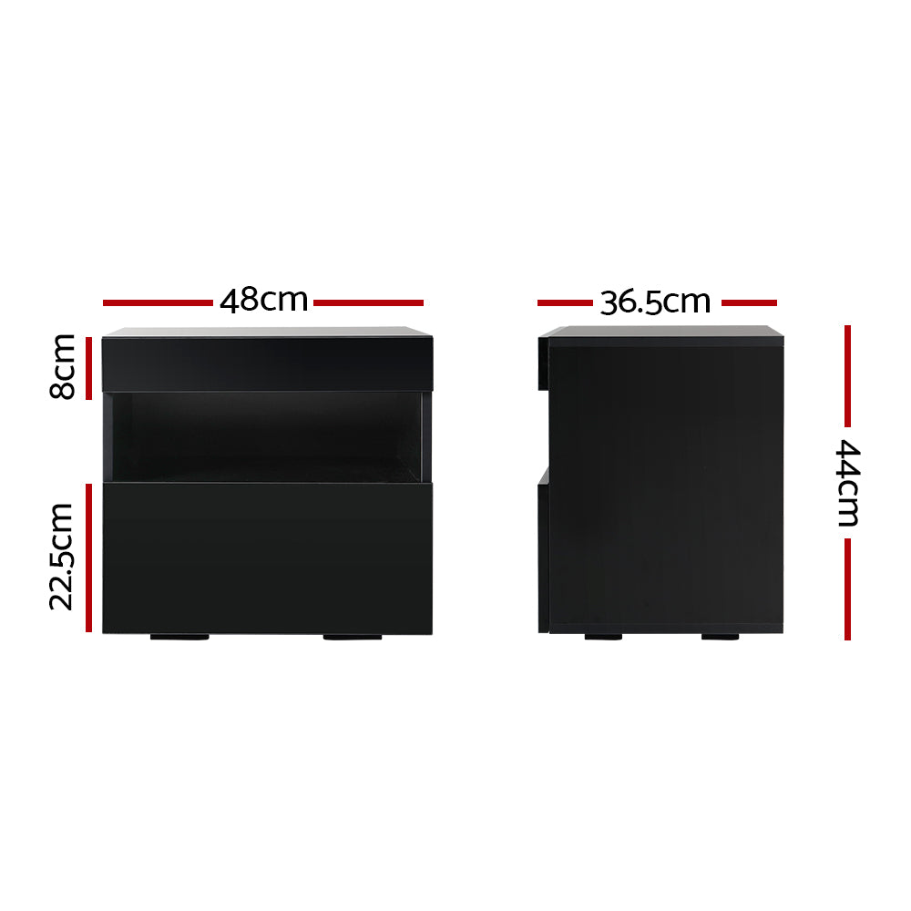 RGB LED High Gloss Bedside Table Nightstand - Black Homecoze