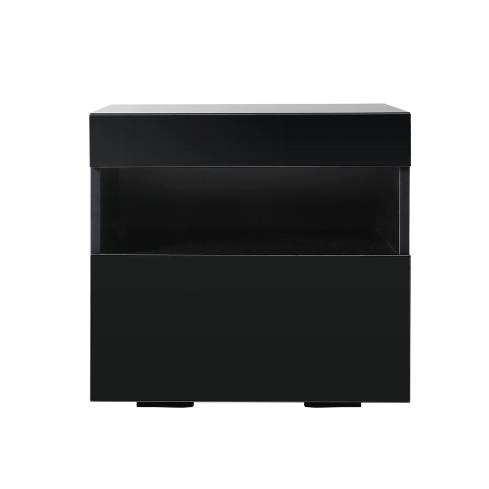 RGB LED High Gloss Bedside Table Nightstand - Black Homecoze