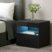 RGB LED High Gloss Bedside Table Nightstand - Black Homecoze