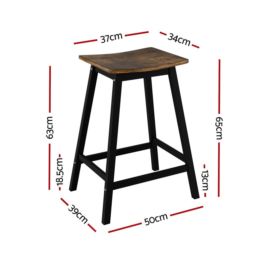 Ella (Set of 2) Wooden Bar Stools 63cm - Black