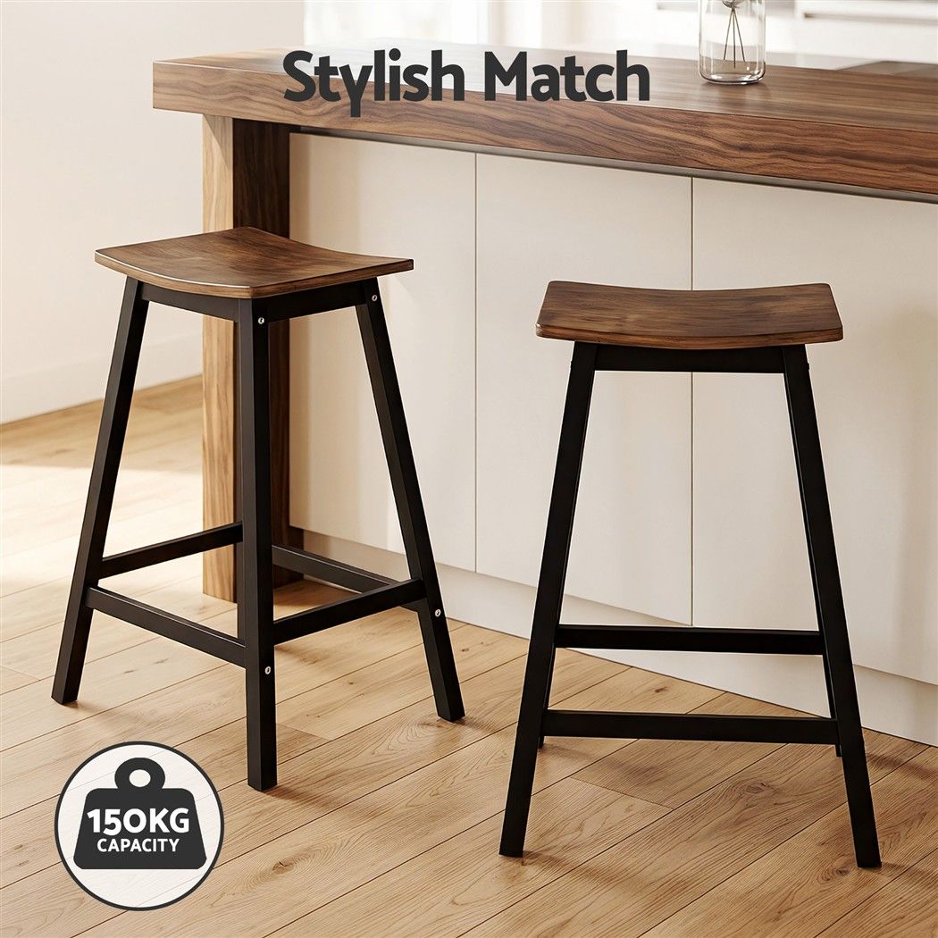 Ella (Set of 2) Wooden Bar Stools 63cm - Black