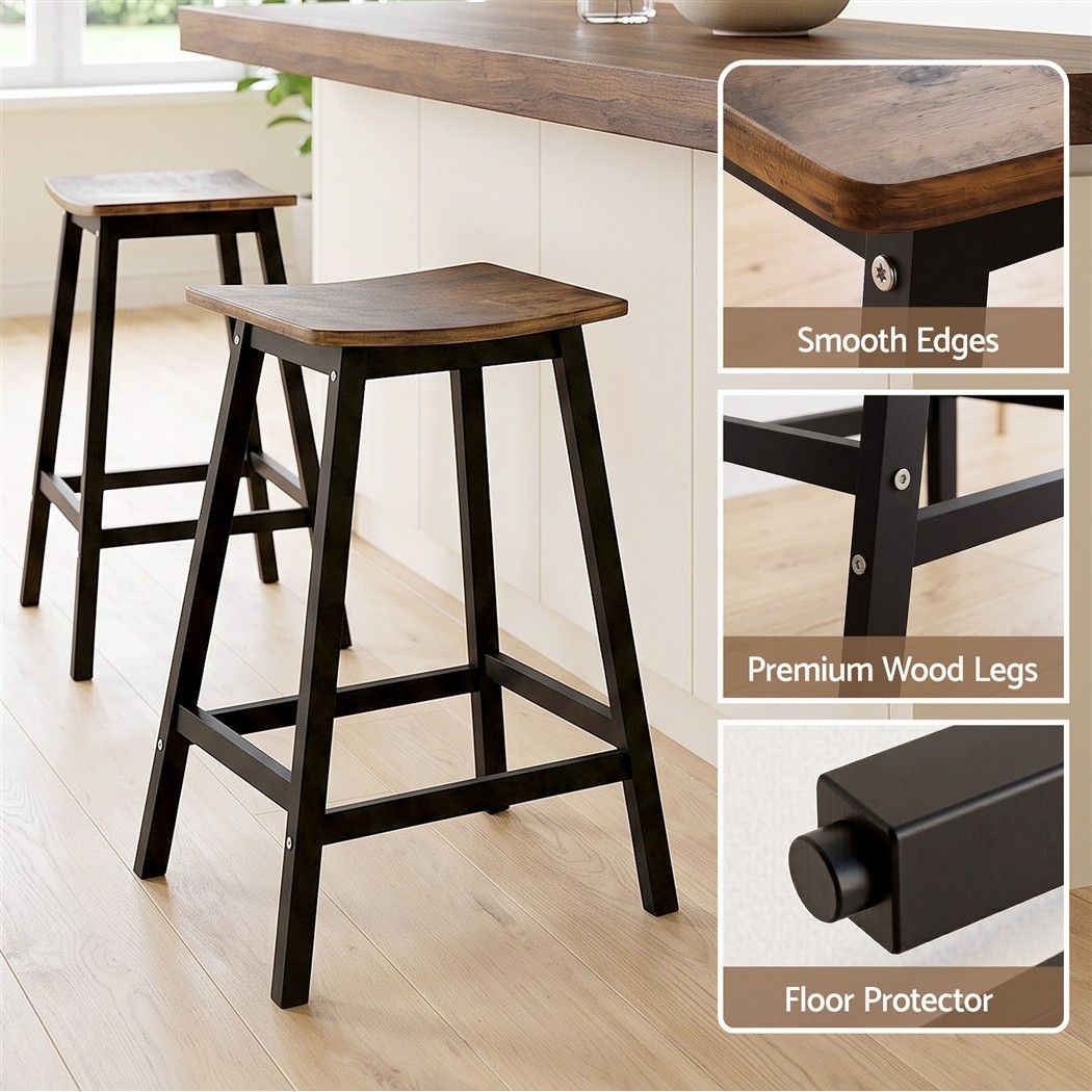 Ella (Set of 2) Wooden Bar Stools 63cm - Black