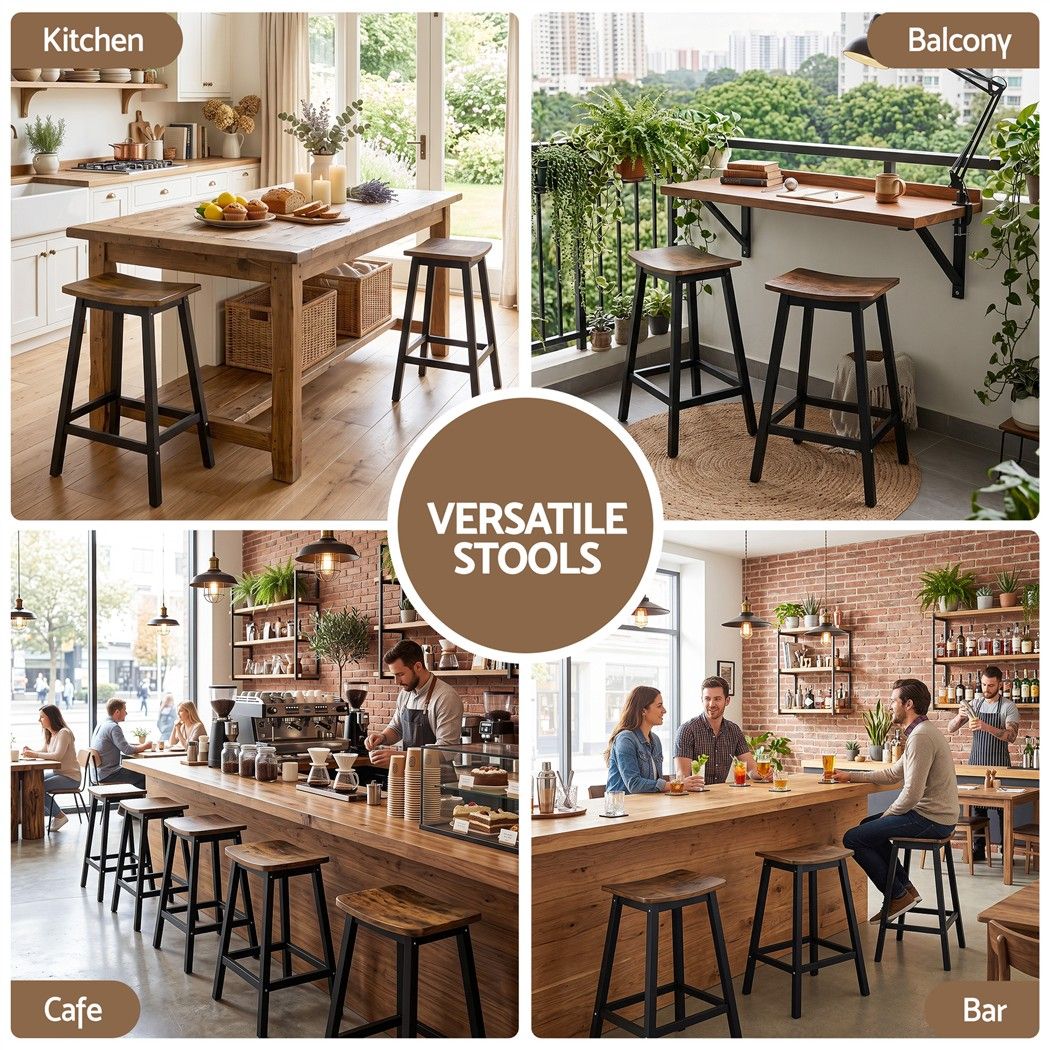 Ella (Set of 2) Wooden Bar Stools 63cm - Black