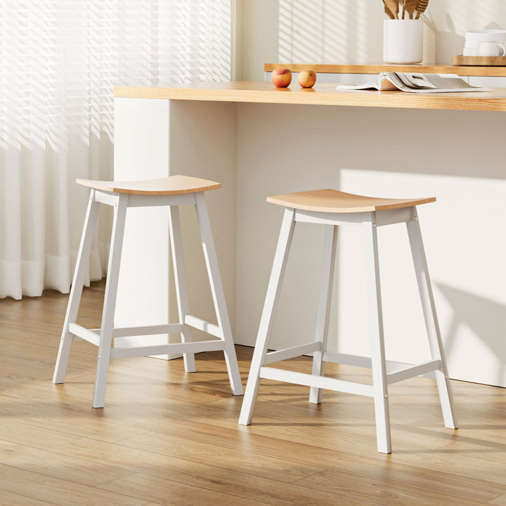 Ella (Set of 2) Wooden Bar Stools 64cm - White - Homecoze