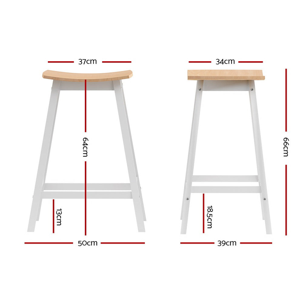 Ella (Set of 2) Wooden Bar Stools 64cm - White - Homecoze