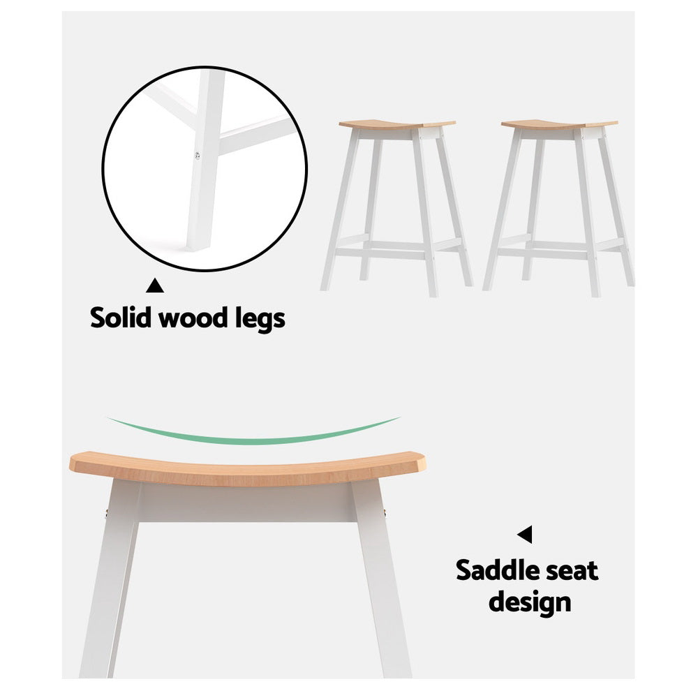 Ella (Set of 2) Wooden Bar Stools 64cm - White - Homecoze
