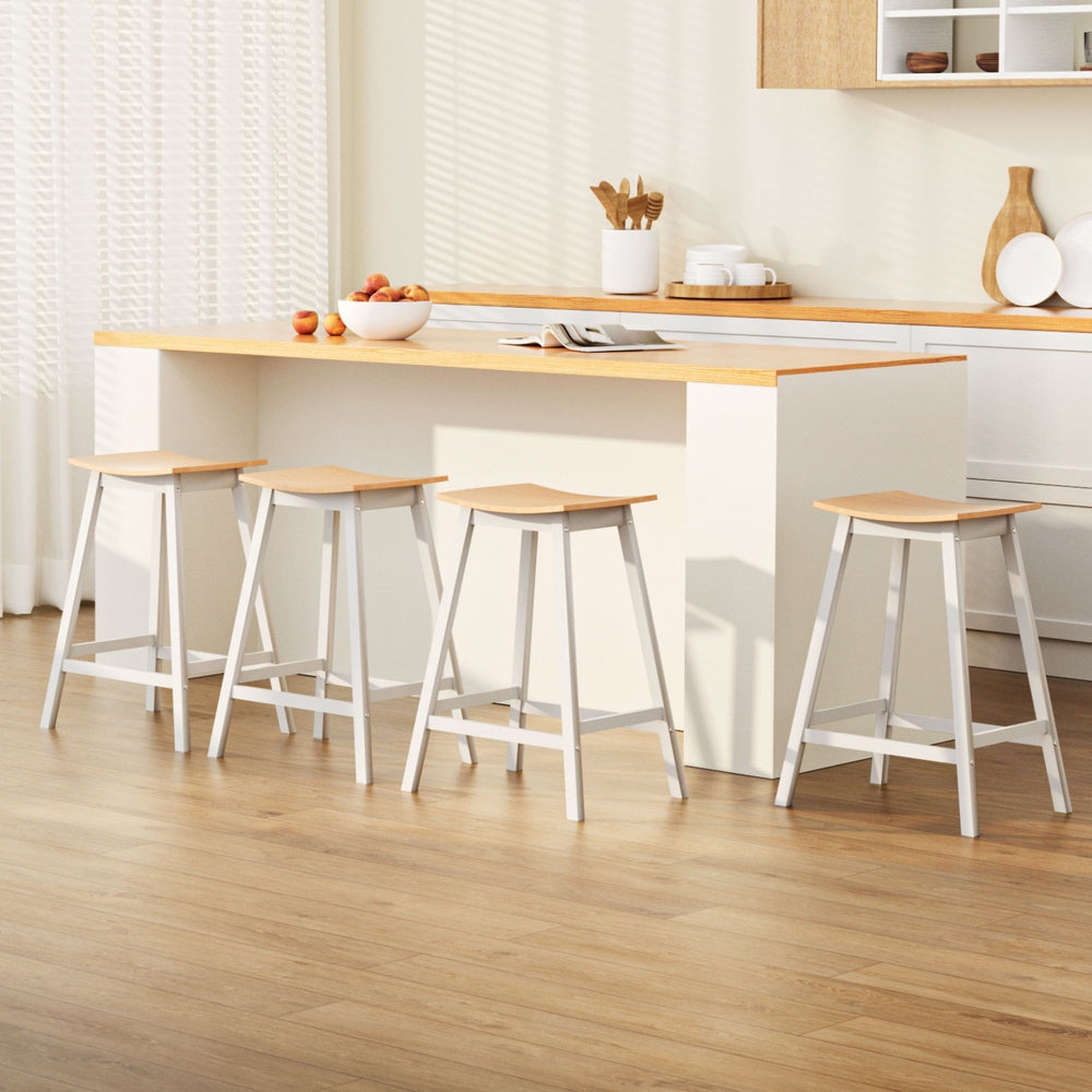 Ella (Set of 4) Wooden Bar Stools 64cm - White - Homecoze