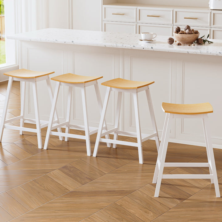Ella (Set of 4) Wooden Bar Stools 64cm - White - Homecoze
