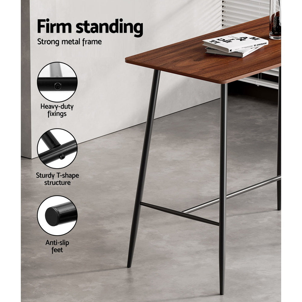 Modern Bar Table Industrial Kitchen Dining Desk High with Wood Top 120cm - Homecoze