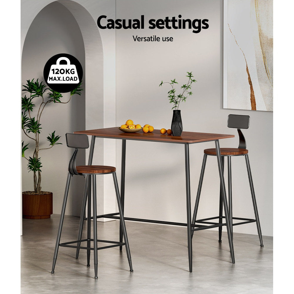 Modern Bar Table Industrial Kitchen Dining Desk High with Wood Top 120cm - Homecoze