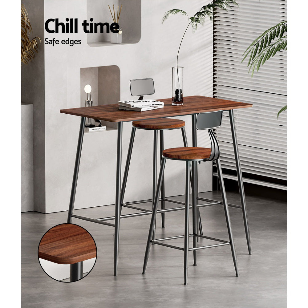 Modern Bar Table Industrial Kitchen Dining Desk High with Wood Top 120cm - Homecoze
