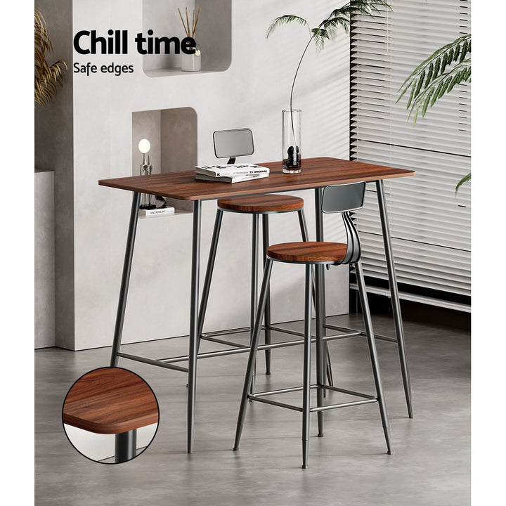 Modern Bar Table Industrial Kitchen Dining Desk High with Wood Top 120cm - Homecoze