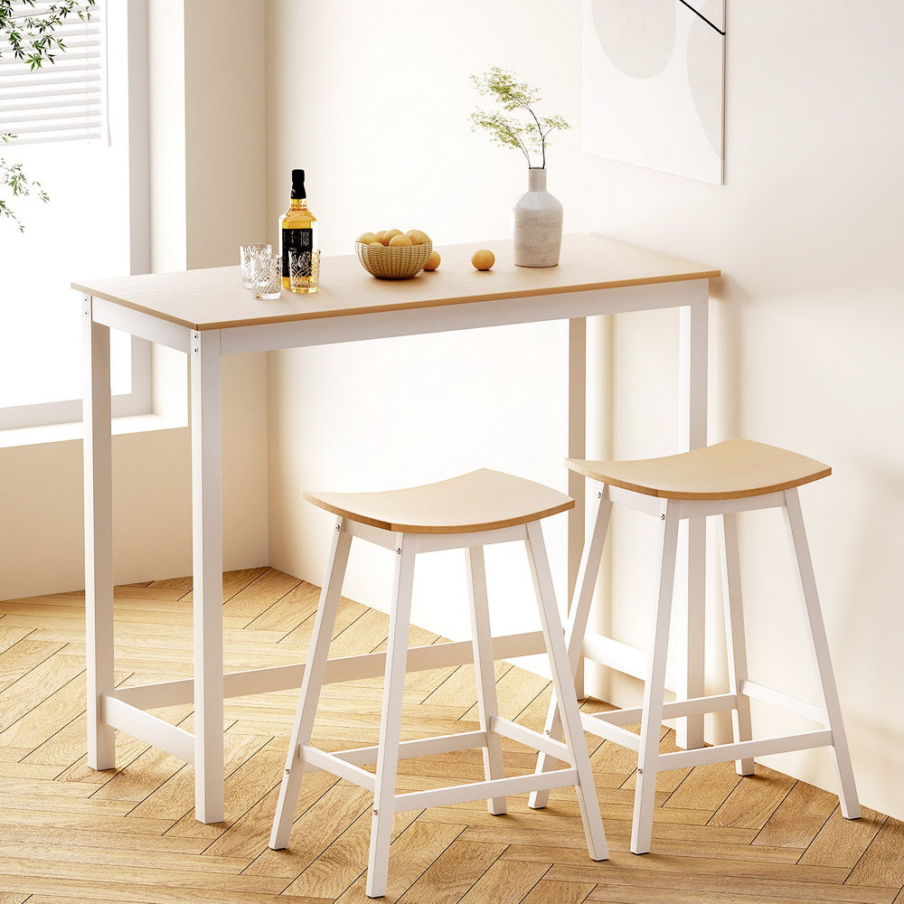 Ella 3PC Slimline Bar Table & Stool Set - White - Homecoze