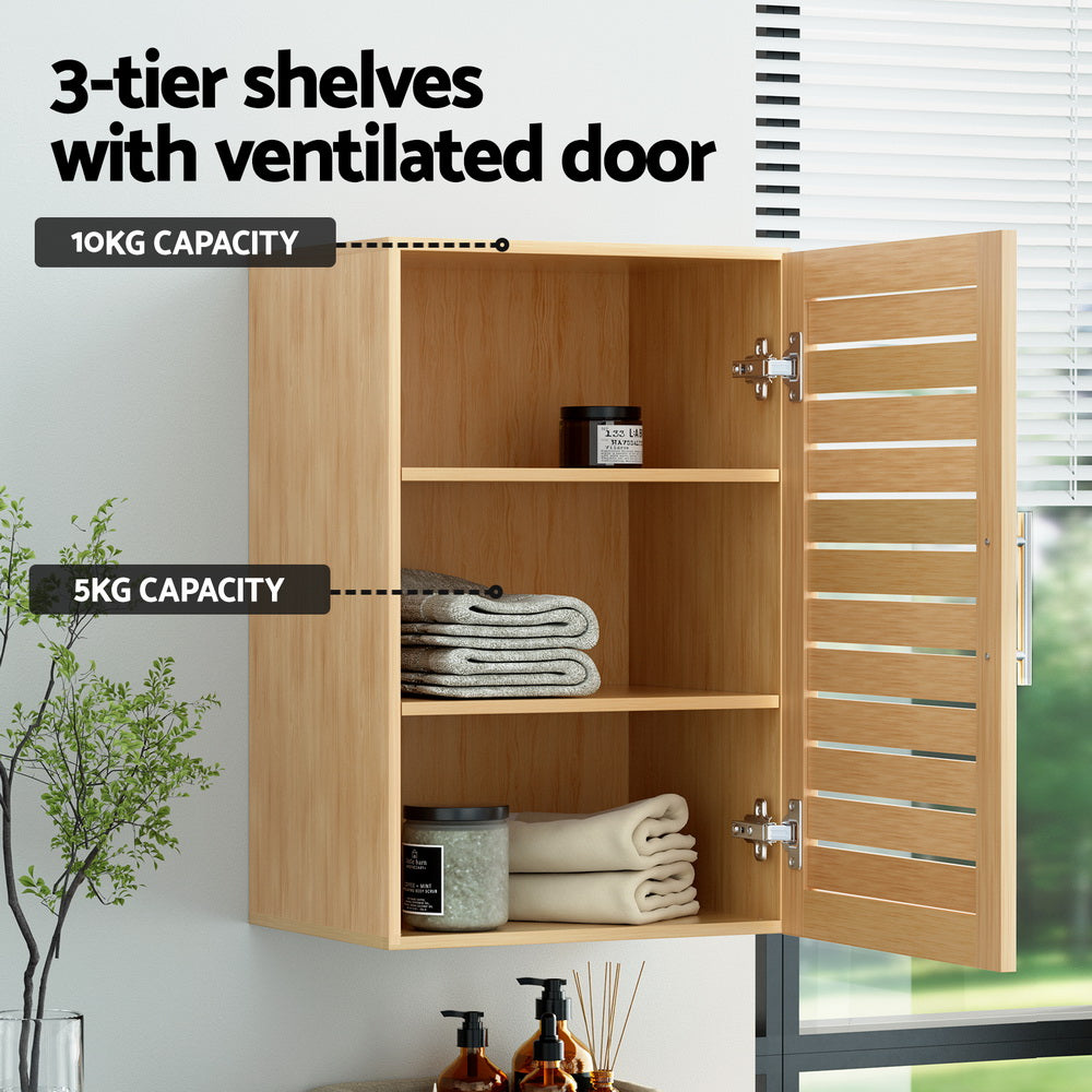 Slim Bathroom Wall Storage Cabinet 70cm - Oak - Homecoze