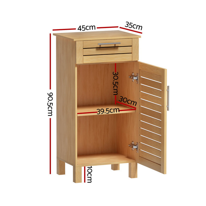 Slim Bathroom Floor Storage Cabinet with Drawer 90cm - Oak