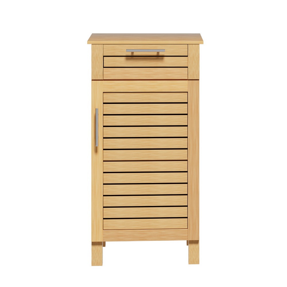 Slim Bathroom Floor Storage Cabinet with Drawer 90cm - Oak - Homecoze