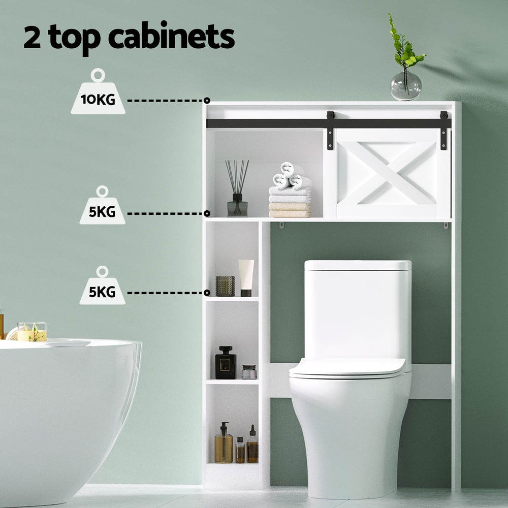 Bathroom Toilet Cabinet Storage Organizer Shelf 128cm - White - Homecoze