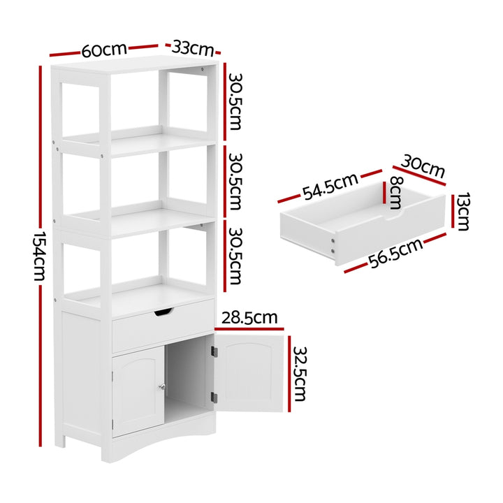 Artiss Bathroom Floor Storage Cabinet with 2 Drawers 3 Open Shelves 2 Doors White - Homecoze