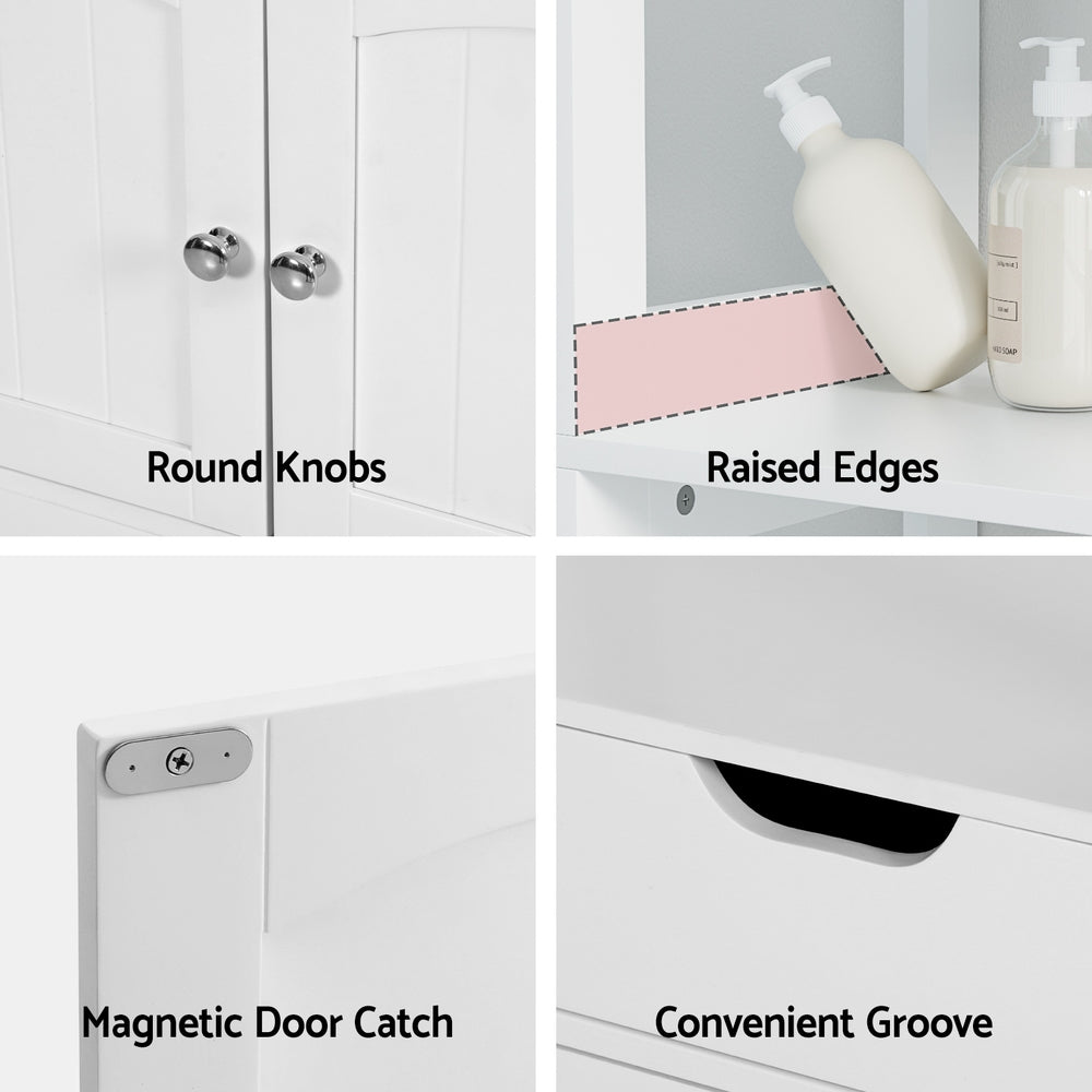 Artiss Bathroom Floor Storage Cabinet with 2 Drawers 3 Open Shelves 2 Doors White - Homecoze