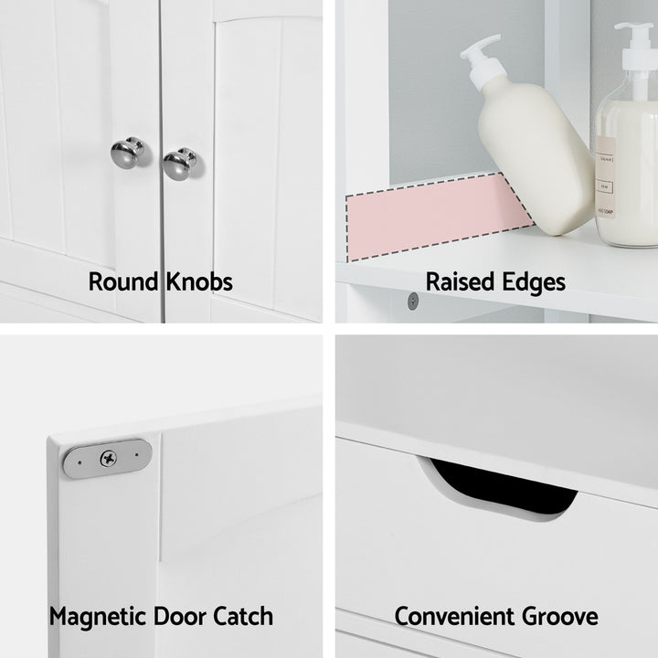 Artiss Bathroom Floor Storage Cabinet with 2 Drawers 3 Open Shelves 2 Doors White - Homecoze