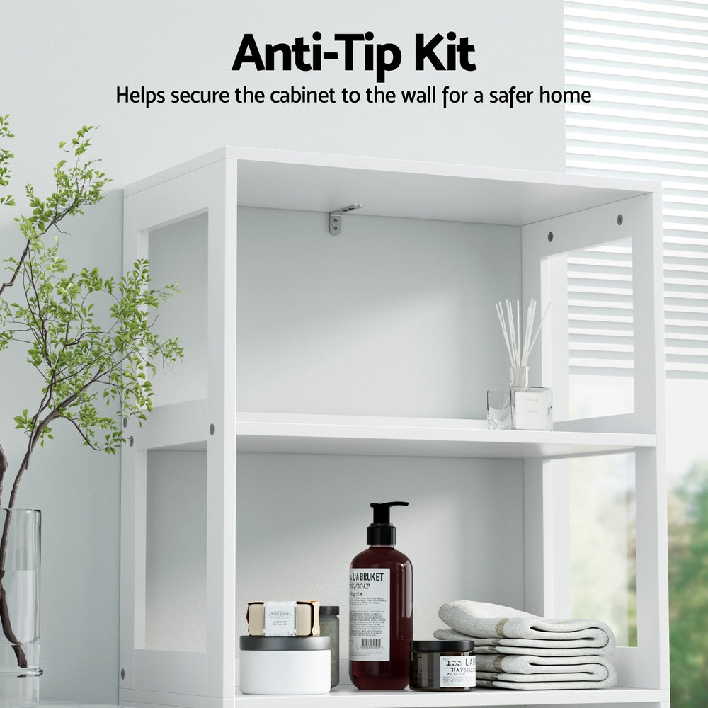 Artiss Bathroom Floor Storage Cabinet with 2 Drawers 3 Open Shelves 2 Doors White - Homecoze