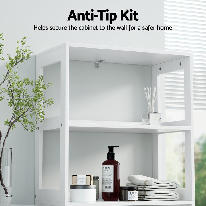 Artiss Bathroom Floor Storage Cabinet with 2 Drawers 3 Open Shelves 2 Doors White - Homecoze