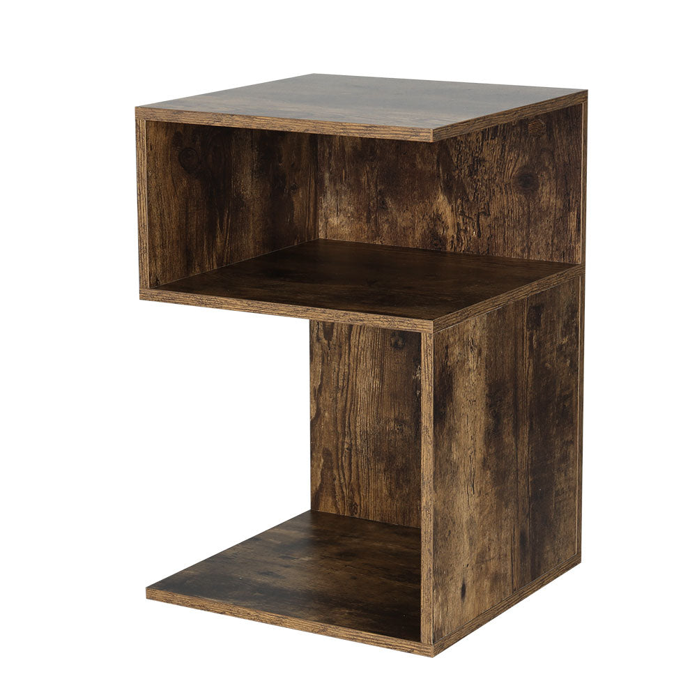 Contemporary S-Shaped Bed Side Table Nightstand - Rustic Oak - Homecoze