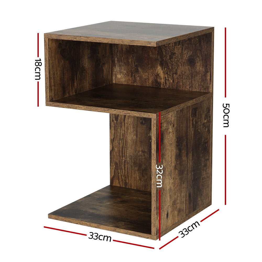 Contemporary S-Shaped Bed Side Table Nightstand - Rustic Oak - Homecoze
