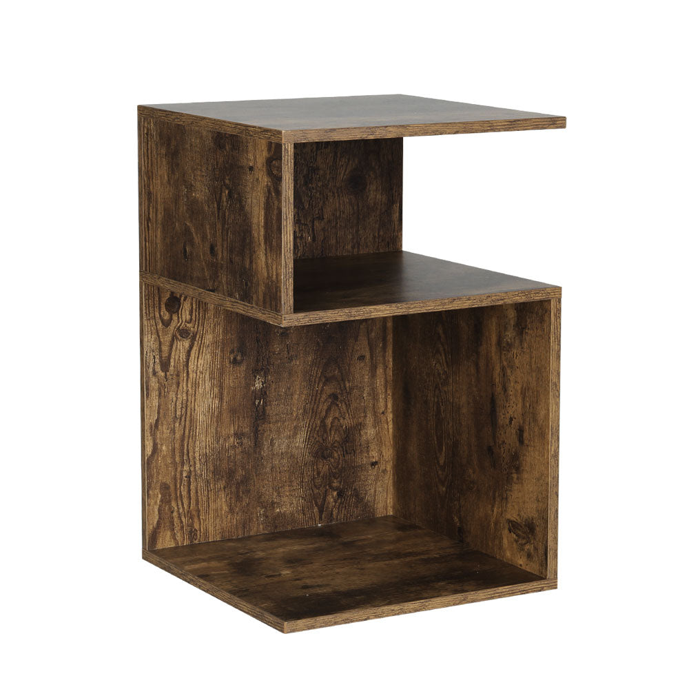 Contemporary S-Shaped Bed Side Table Nightstand - Rustic Oak - Homecoze